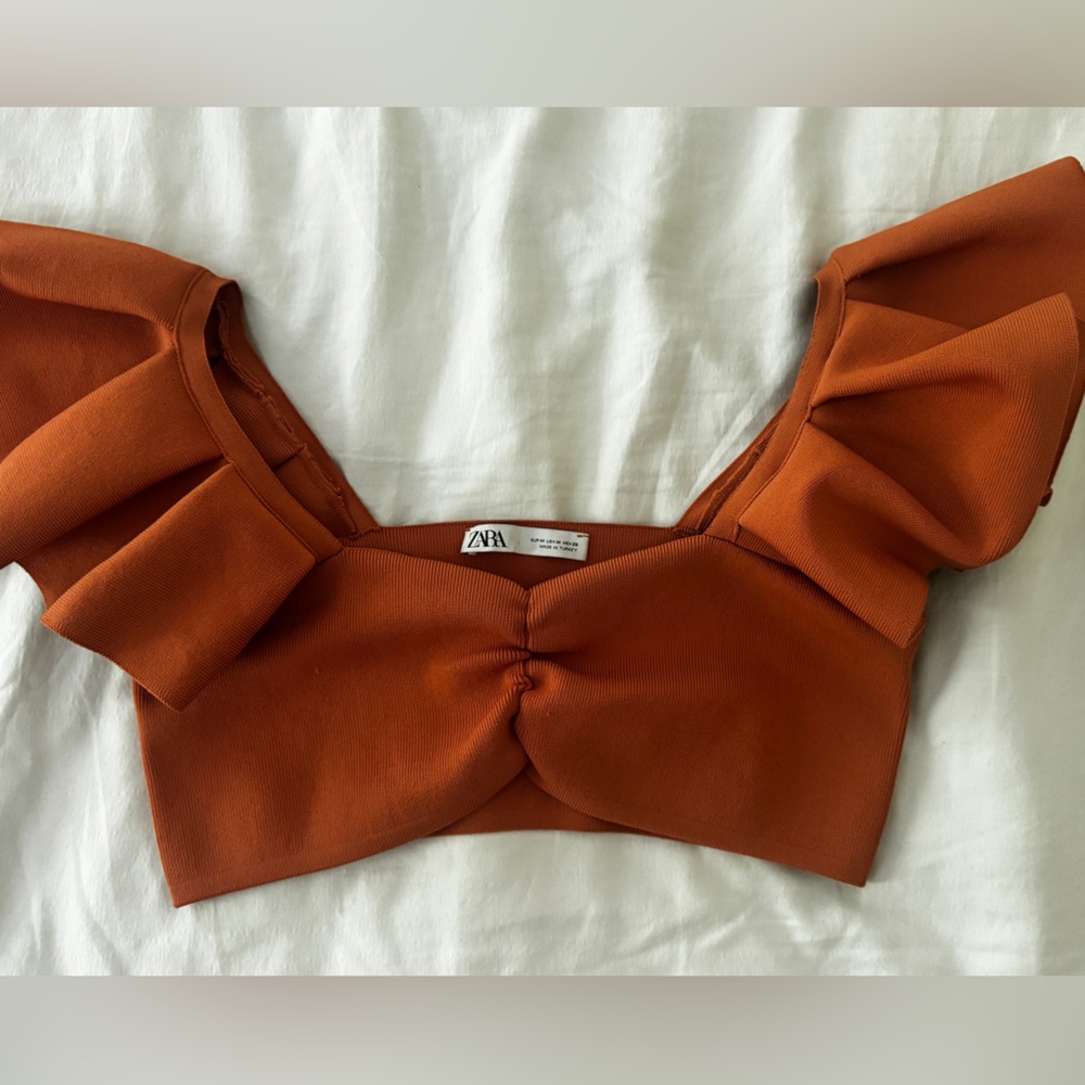 Zara Terracotta Bow Detail Top